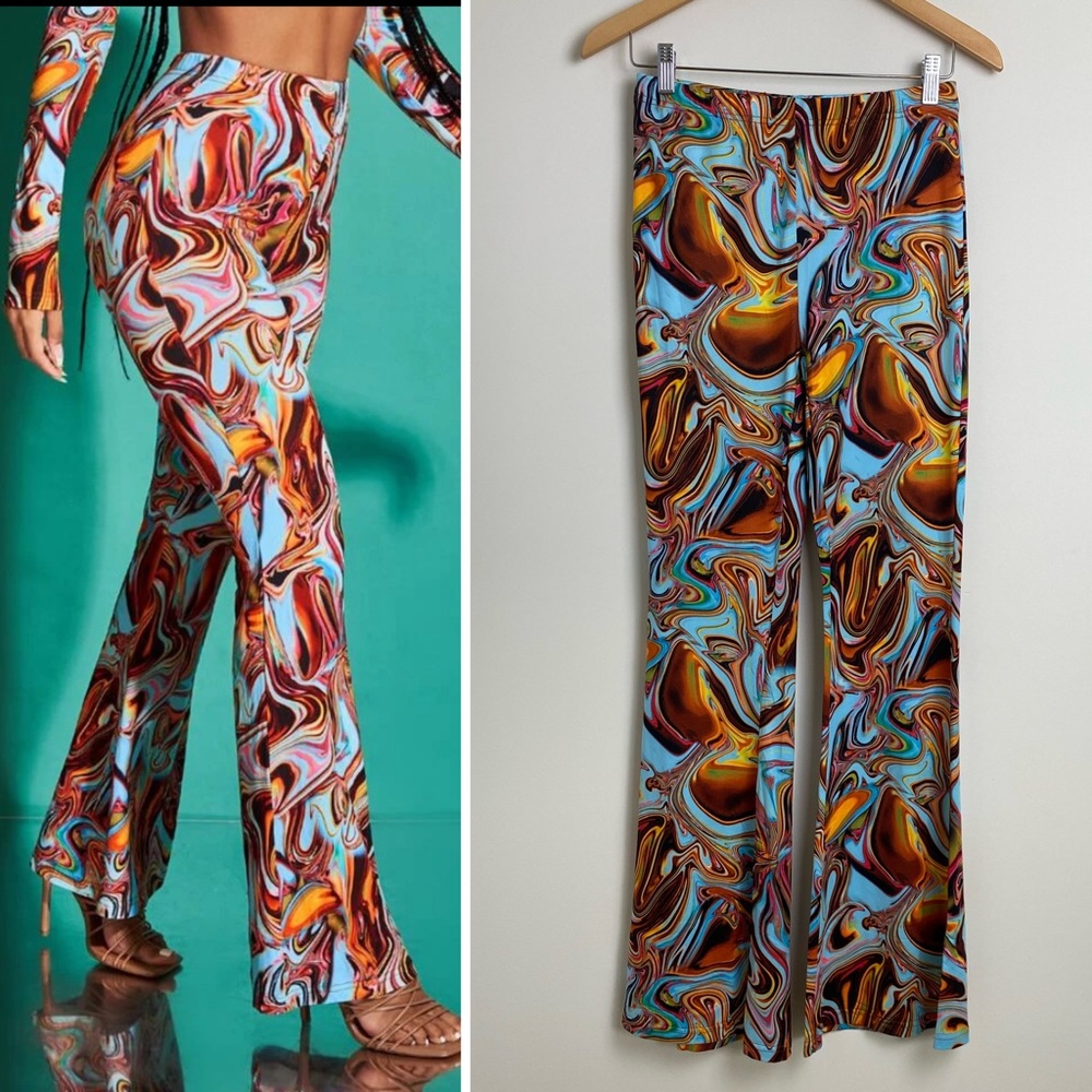 Marbled Print Flare Leg Pants Medium (US Size 6) NWOT